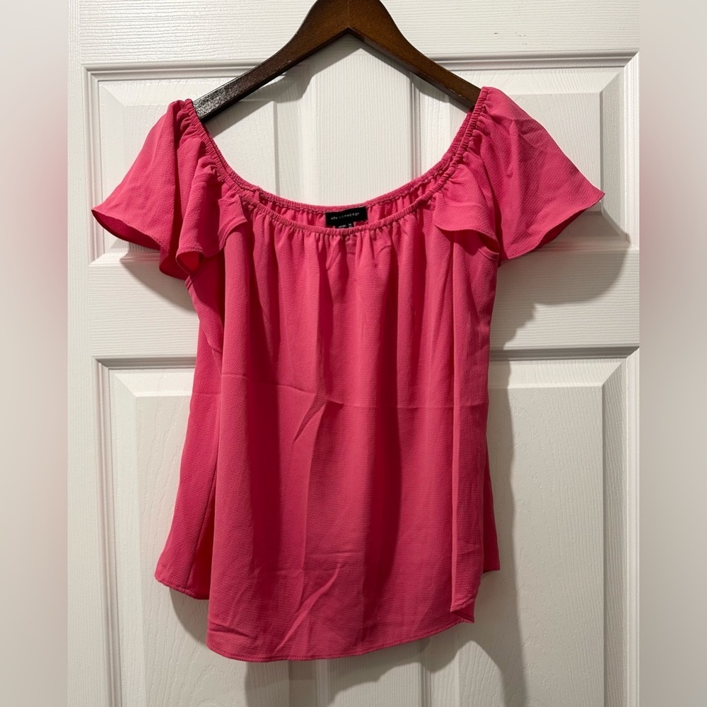 ATMOSPHERE ATELIER Size 10 M Hot Pink Ruffle Sleeve Crepe Blouse R $198 - Picture 6 of 7